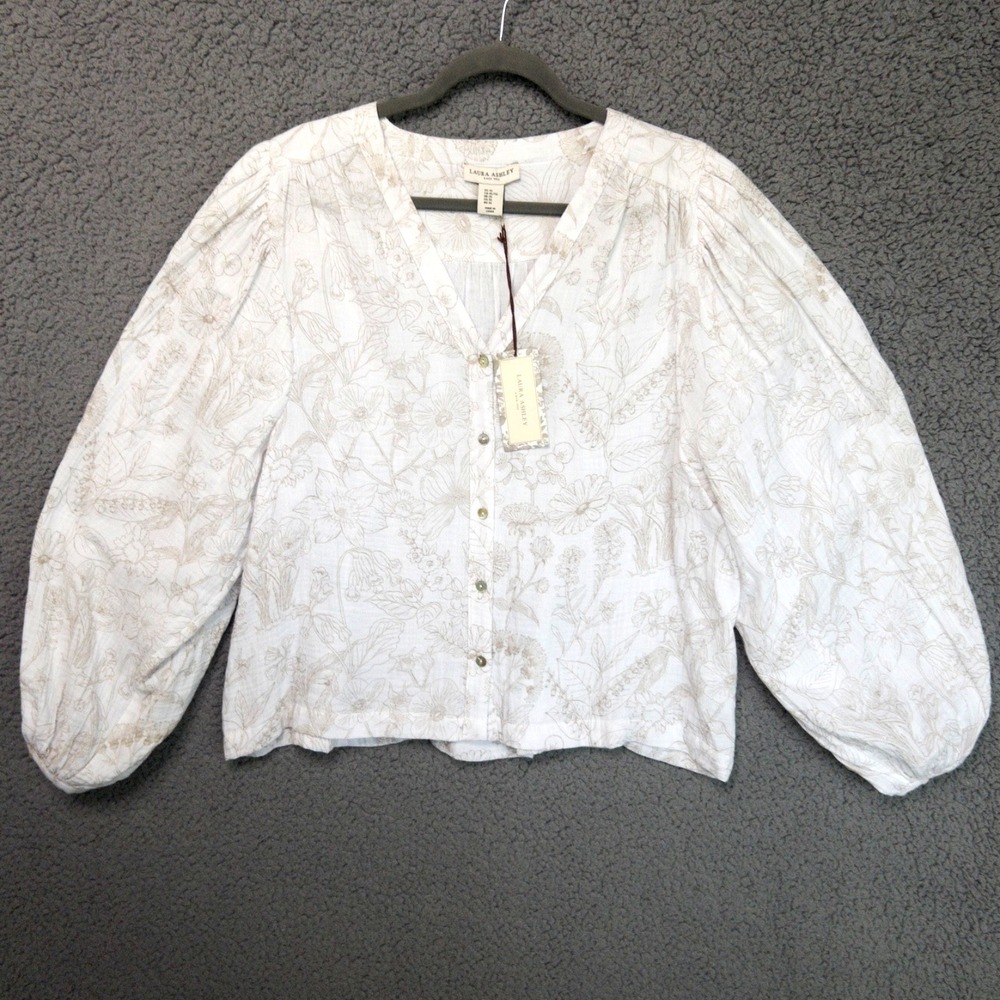 Laura Ashley White and Beige Floral Button-Front Blouse - Picture 2 of 16